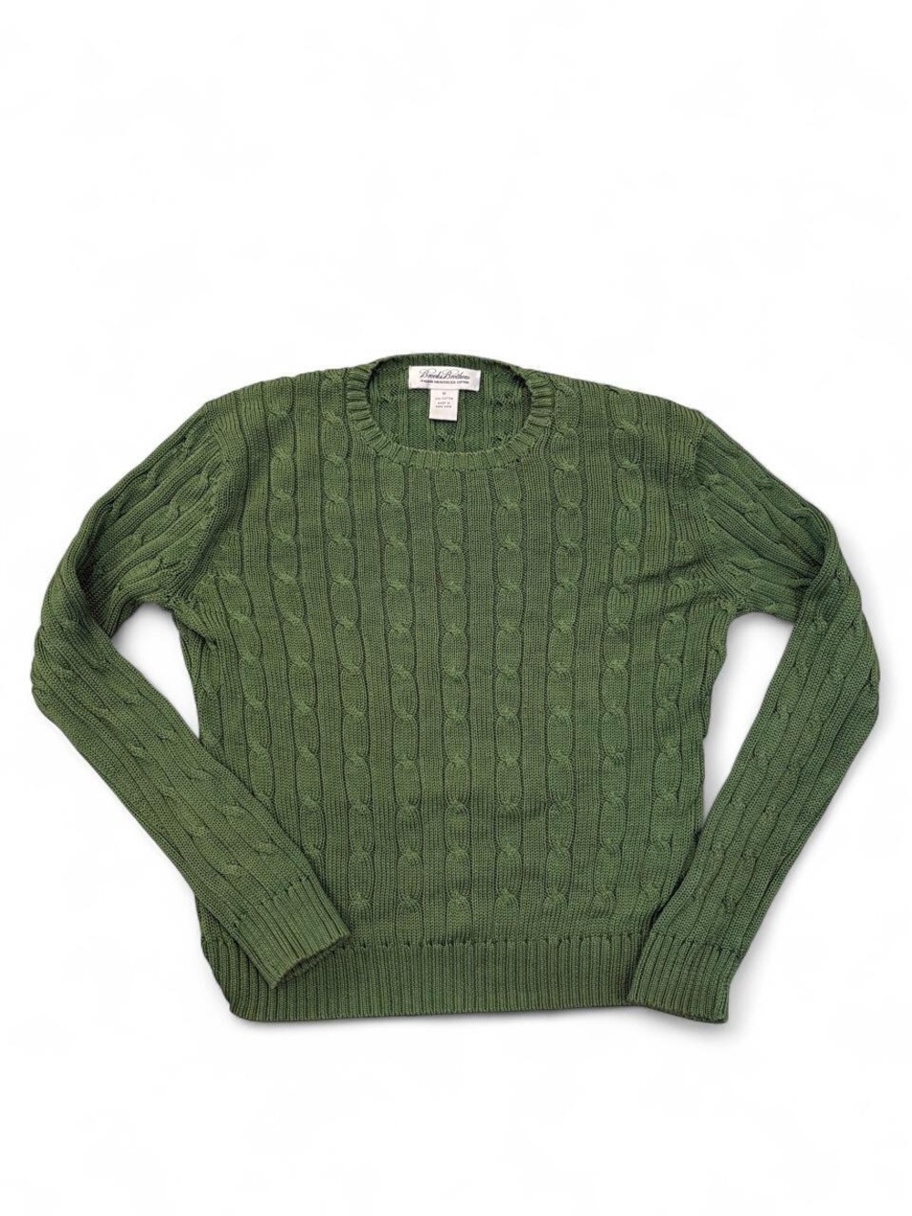 Brooks Brothers Olive Green Cable-Knit Crewneck Sweater